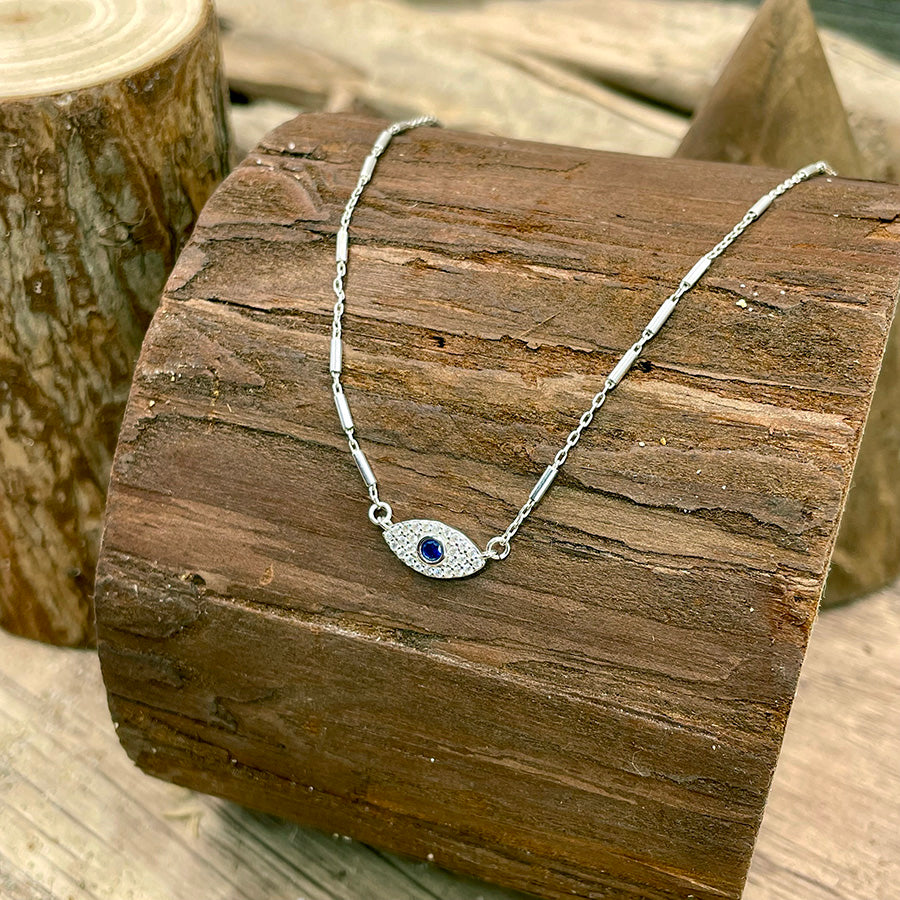 Collier femme WATCHA LOOKIN’ AT, BABY? – pendentif œil pavé de zircon et chaîne forçat tubes argent 925