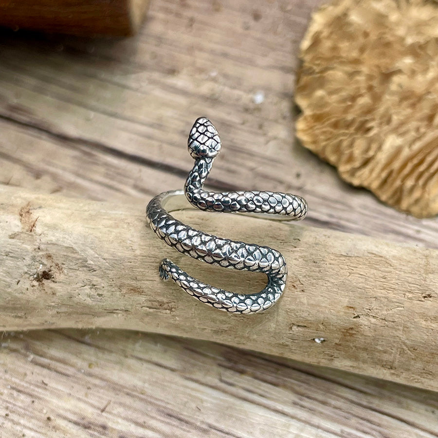 Bague femme BITE THE APPLE, SINNER!!! – serpent en argent 925, réglable et montée phalange