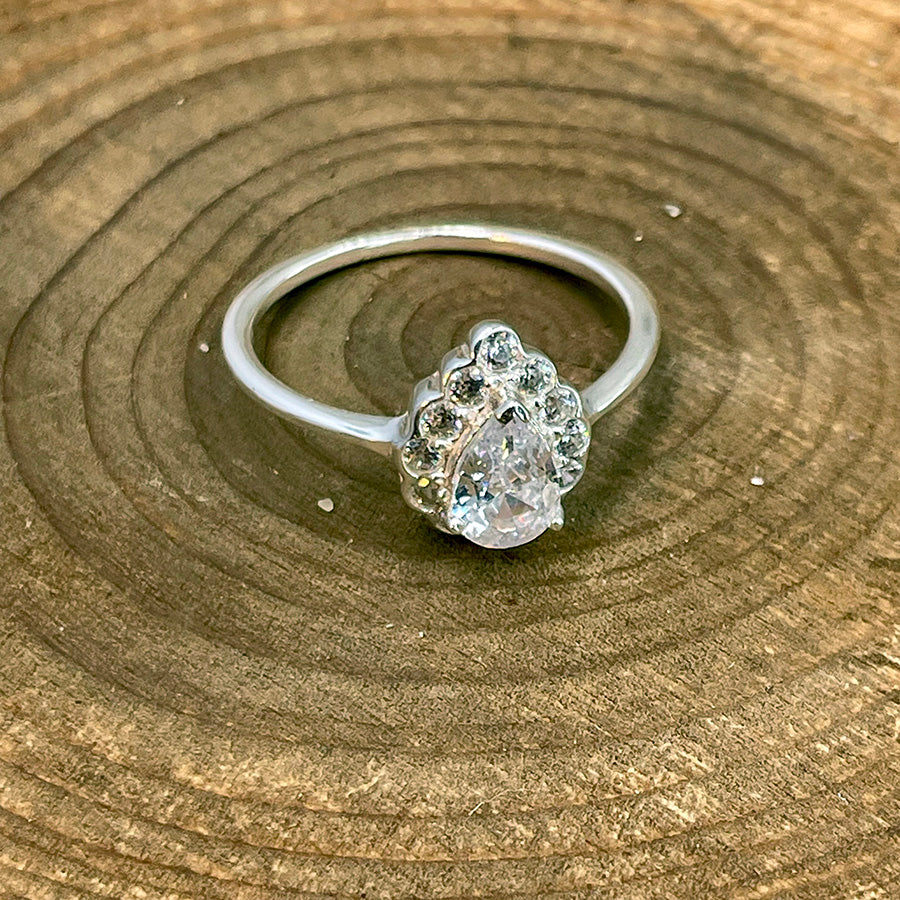 Bague femme FROST ME, CHÉRIE – argent 925, zircon taille poire façon diamant et halo scintillant