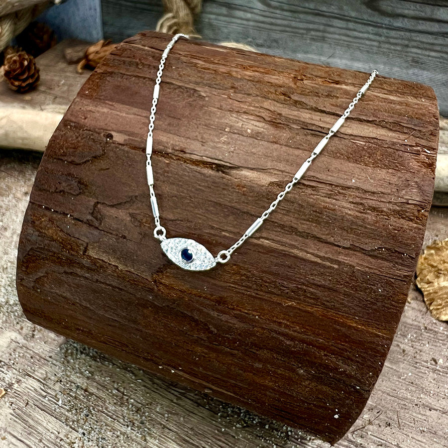 Collier femme WATCHA LOOKIN’ AT, BABY? – pendentif œil pavé de zircon et chaîne forçat tubes argent 925