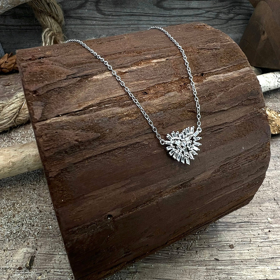 SWEETHEART DIAMOND BALL CHAIN NECKLACE HEART PENDANT IN 925 SILVER
