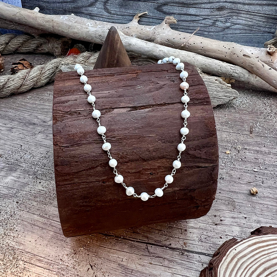 Collier femme HOLY PEARL & NO MERCY – perles de culture, montage rosario et argent 925