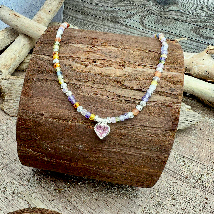 SHINY GREEN MULTICOLOR ZIRCONIA PEARL NECKLACE AND ZIRCONIA AND 925 SILVER SOLITAIRE PENDANT
