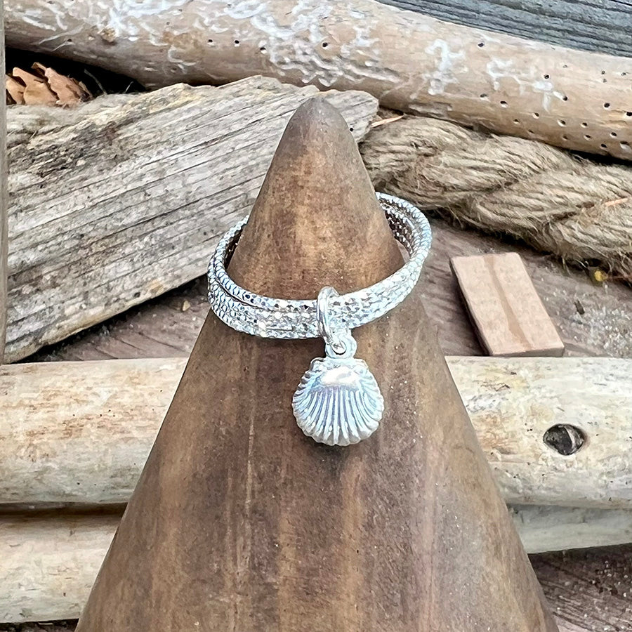 Bague femme OYSTER MOOD – multi-anneaux facettés scintillants, pendentif coquillage et argent 925