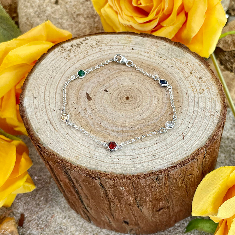 OVER THE RAINBOW BRACELET WITH CHAIN AND MULTICOLOR ZIRCONIA IN 925 SILVER