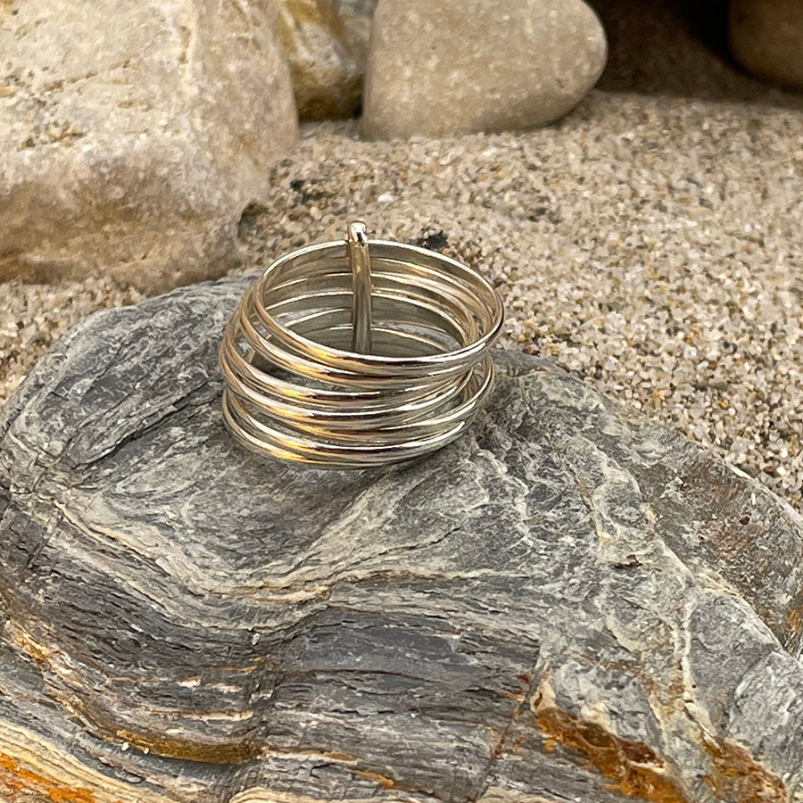 Bague femme SHUSSHHH – argent 925, semainier 7 anneaux lisses avec barre centrale