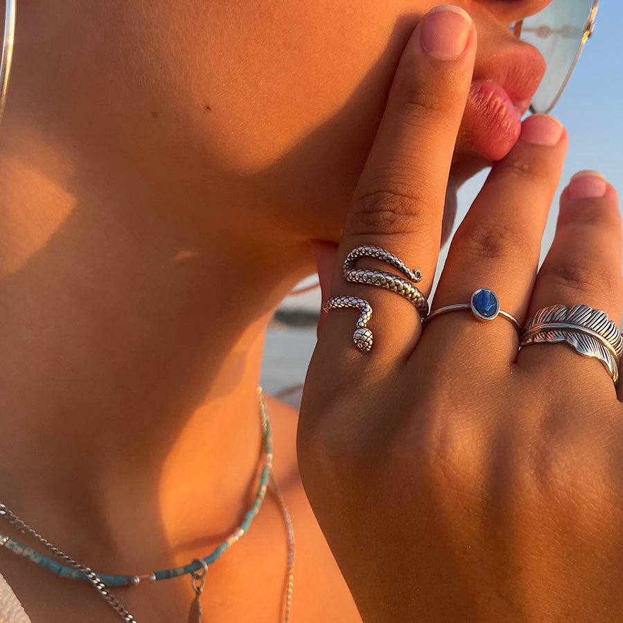 Bague femme BITE THE APPLE, SINNER!!! – serpent en argent 925, réglable et montée phalange