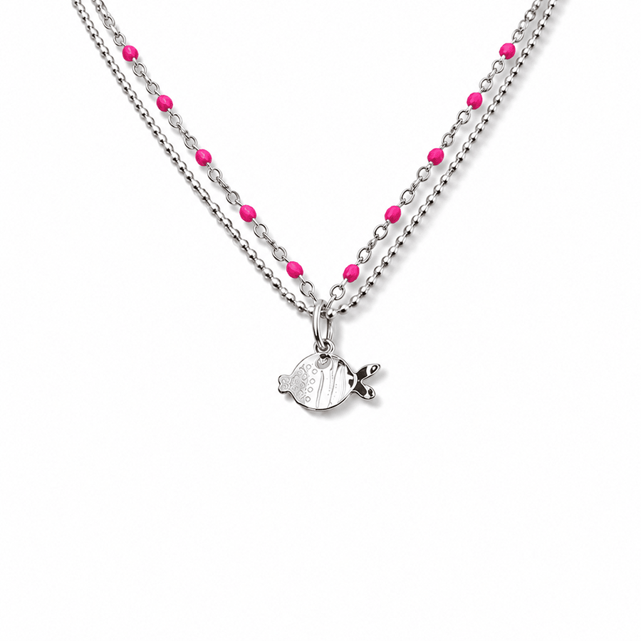 Collier double - rang perles émaillées boules facettées femme pendentif poisson argent 925 MERMAID’S SNACK – bijoux fait main en argent 925 | Pitch & Néo