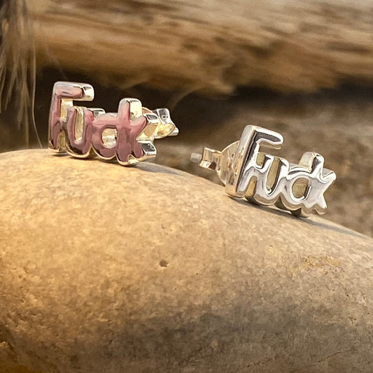 WTF BOUCLES D'OREILLES INSCRIPTION FUCK EN ARGENT 925