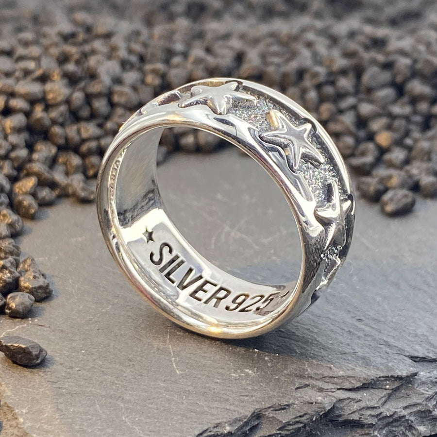 Bague homme anneau STARFCKER – argent 925, étoiles en relief et finition premium