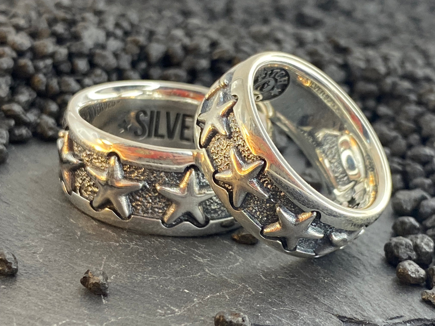 Bague homme anneau STARFCKER – argent 925, étoiles en relief et finition premium