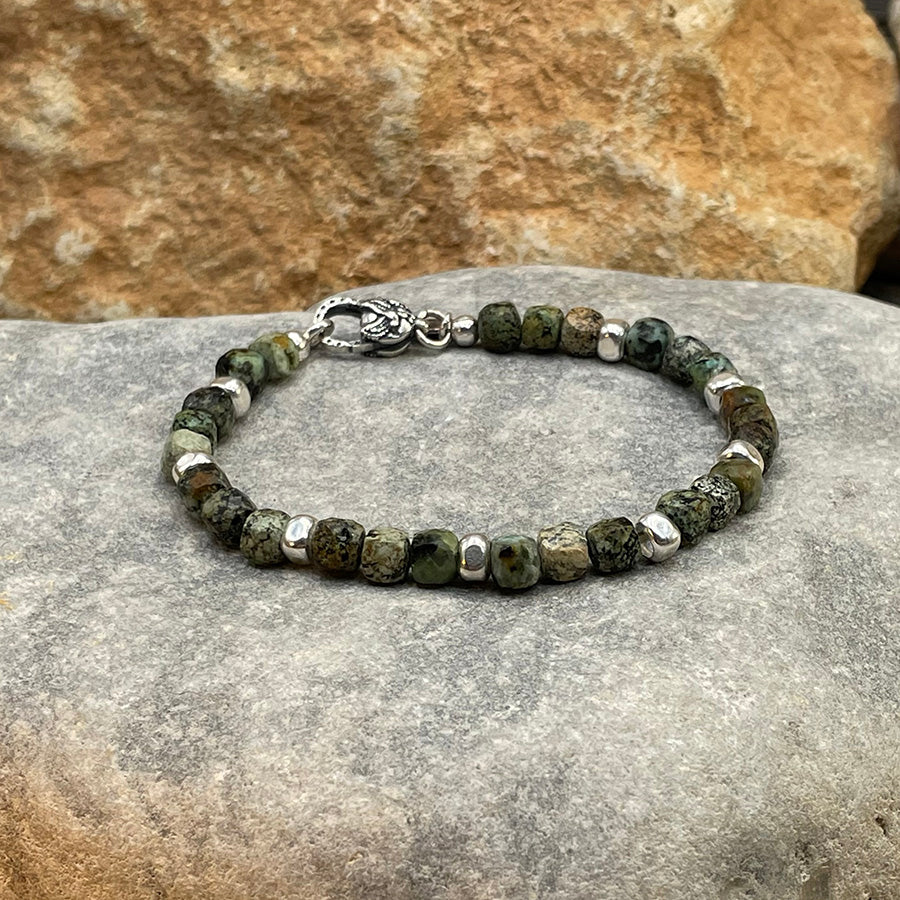 AFRIKA UNITED MEN'S BRACELET IN SQUARE AFRICAN TURQUOISE BEADS AND 925 SILVER