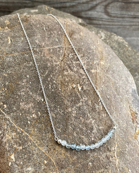 NATIVE AMERICAN AQUAMARINE COLLIER CHAÎNE ET BARRETTE DE PERLES EN AIGUE MARINE DU BRÉSIL EN ARGENT 925