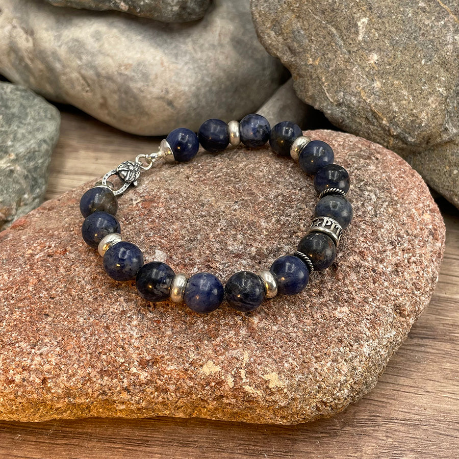 BLOOM BRACELET HOMME EN PERLES DE SODALITE ET INTERCALAIRE EN ARGENT 925