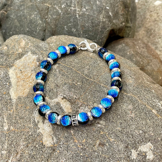 Bracelet homme BRIGHT AS F$$K –perles de 8 mm, full intercalaire argent 925, donut signature et fermoir en 8 argent 925