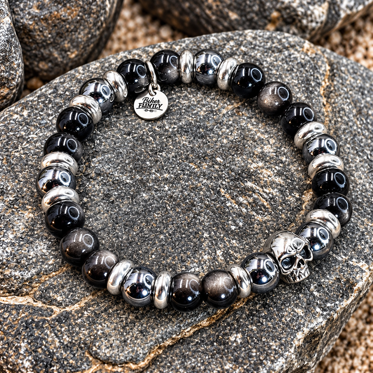 Herrenarmband SALTY KISSES – 8 mm Scheibenperlen aus Aqua Terra Jaspis, Signatur-Donut aus 925er Silber