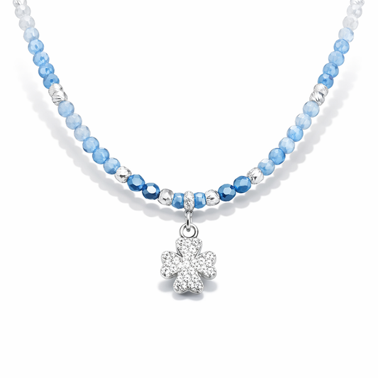 Collier perles femme BABY BLUE & BAD MANNERS – dégradé de perles d’aigue-marine, pendentif flocon serti de zircon, argent 925