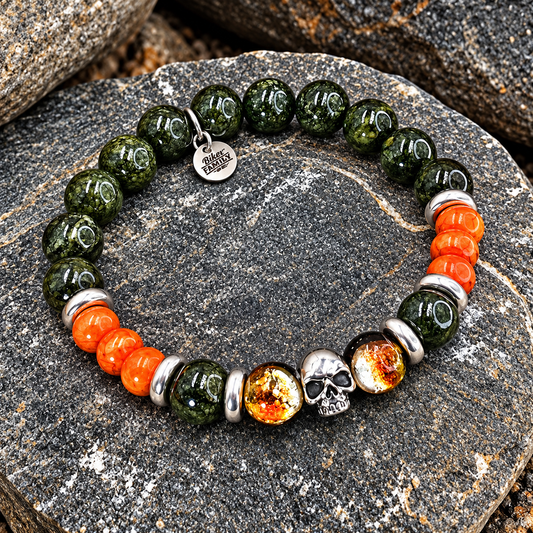 Bracelet perles 10 mm tête de mort unisexe argent 925 PLATOON