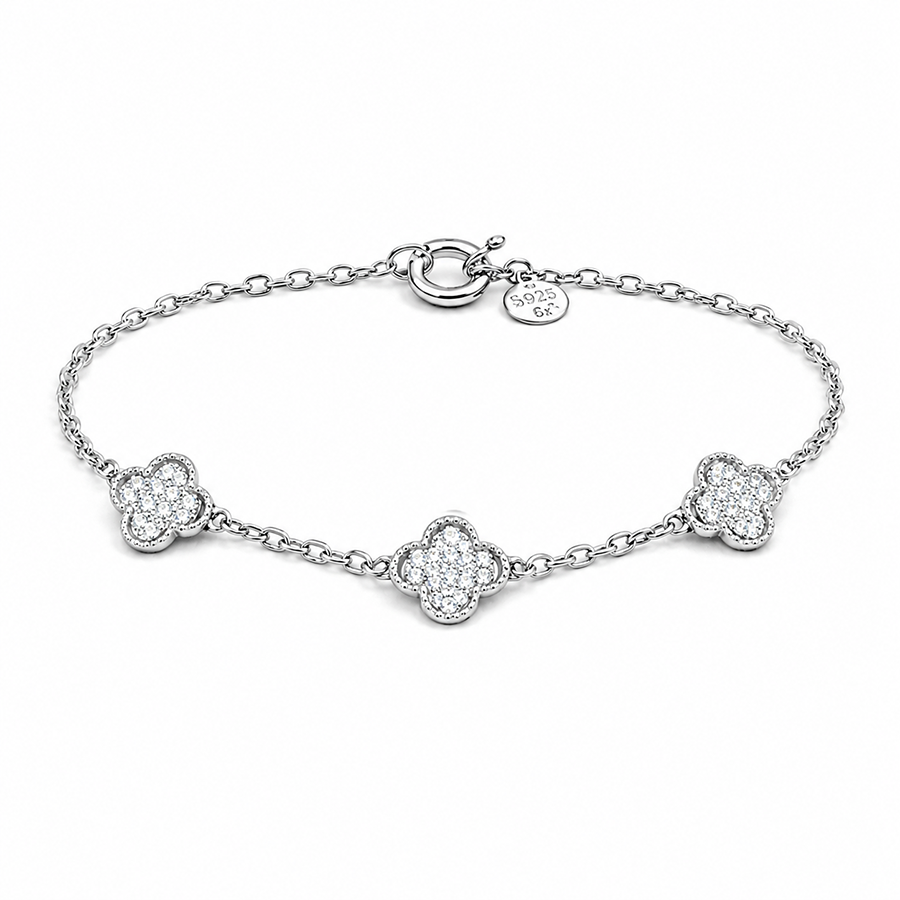 Bracelet femme trèfles zircon argent 925 LUCK IS LOOKING GOOD