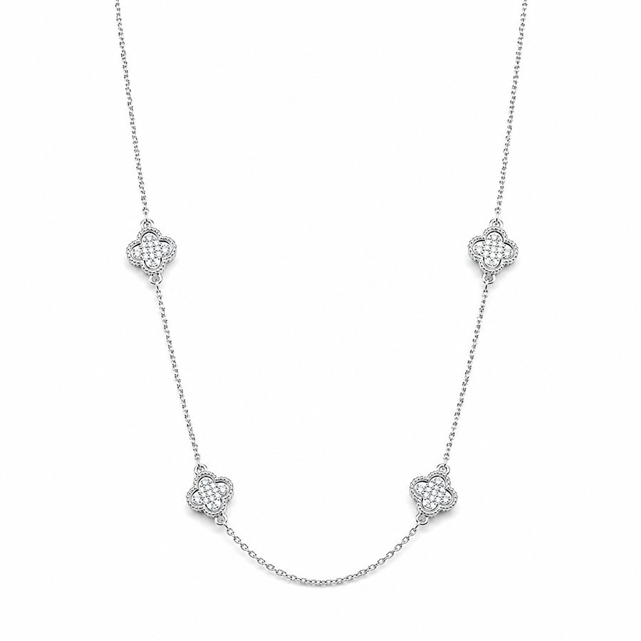 Collier femme trèfles zircon argent 925 LUCK NEVER LOOKED BETTER