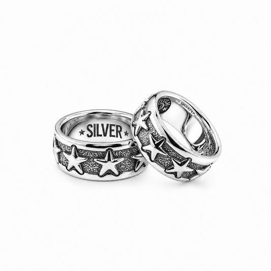 Bague anneau mixte étoiles argent 925 STARF*CKER
