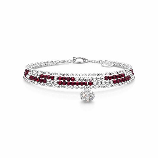 Bracelet femme multi-rang RED LIPS & BITCHY – perles de grenat, pendentif pavé zircons et argent 925