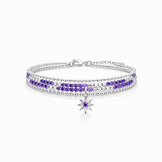Bracelet femme multi-rang ULTRA VIOLET NIGHTS – perles d’améthyste facettées, pendentif étoile zircon violet et argent 925