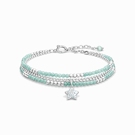 Bracelet femme multi-rang I’M NOT LUCKY, I SHINE – perles d’aventurine verte, pendentif étoile pavée et argent 925