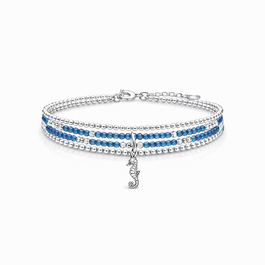 Bracelet femme multi-rang SEAHORSE & SEA BOSS – perles d’apatite facettée, pampille hippocampe et argent 925