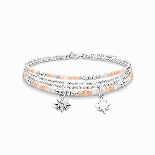 Bracelet multi-rang femme argent 925 SHINE ME UP, SUNRISE – perles d’aventurine rose & pendentif étoile du Nord zircon
