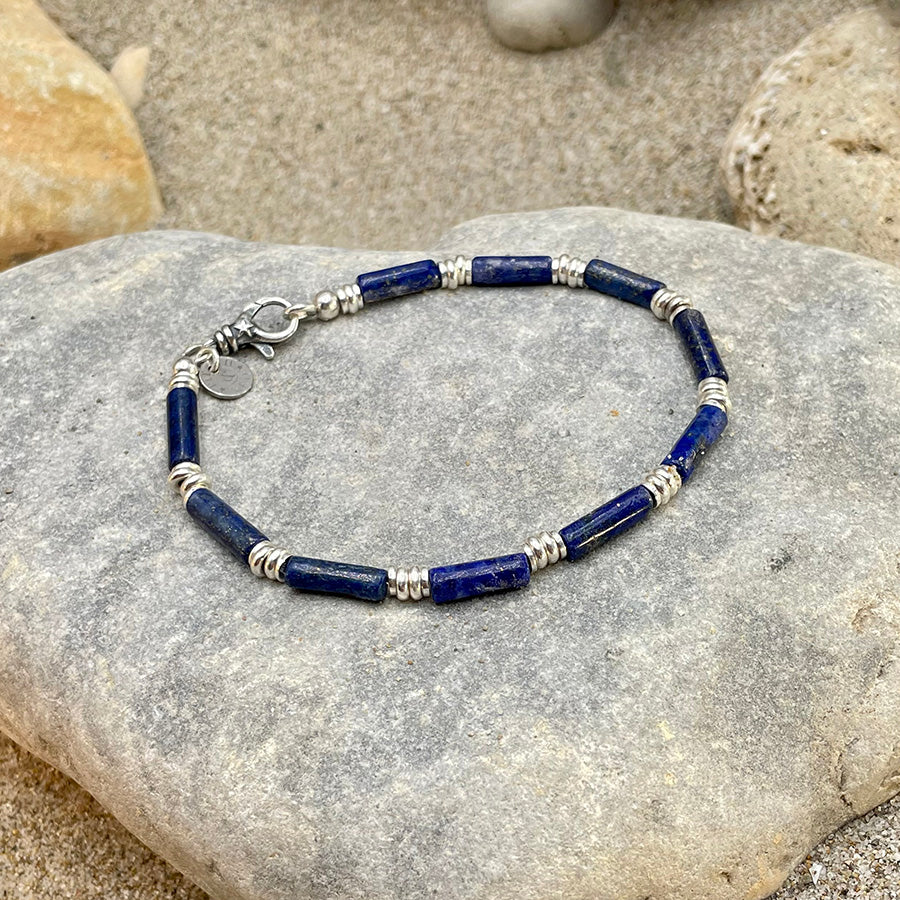 DON'T WISH 4 IT, WORK 4 IT BRACELET HOMME EN PERLES DE LAPIS LAZULI ET INTERCALAIRES EN ARGENT 925