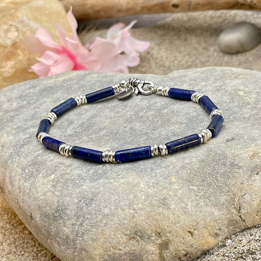 DON'T WISH 4 IT, WORK 4 IT BRACELET HOMME EN PERLES DE LAPIS LAZULI ET INTERCALAIRES EN ARGENT 925