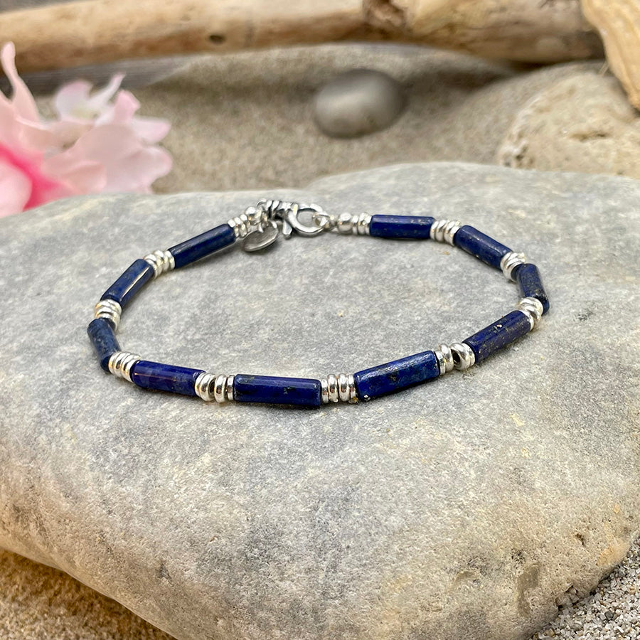 DON'T WISH 4 IT, WORK 4 IT BRACELET HOMME EN PERLES DE LAPIS LAZULI ET INTERCALAIRES EN ARGENT 925