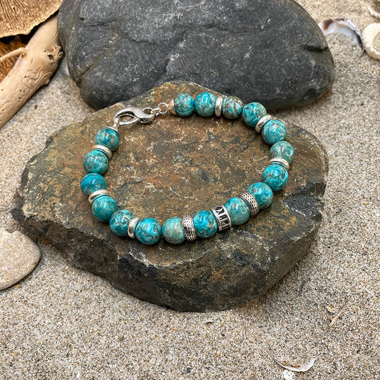 ESPERANZA BRACELET HOMME EN PERLES DE TURQUOISES D'AFRIQUE DU SUD ET INTERCALAIRES EN ARGENT 925