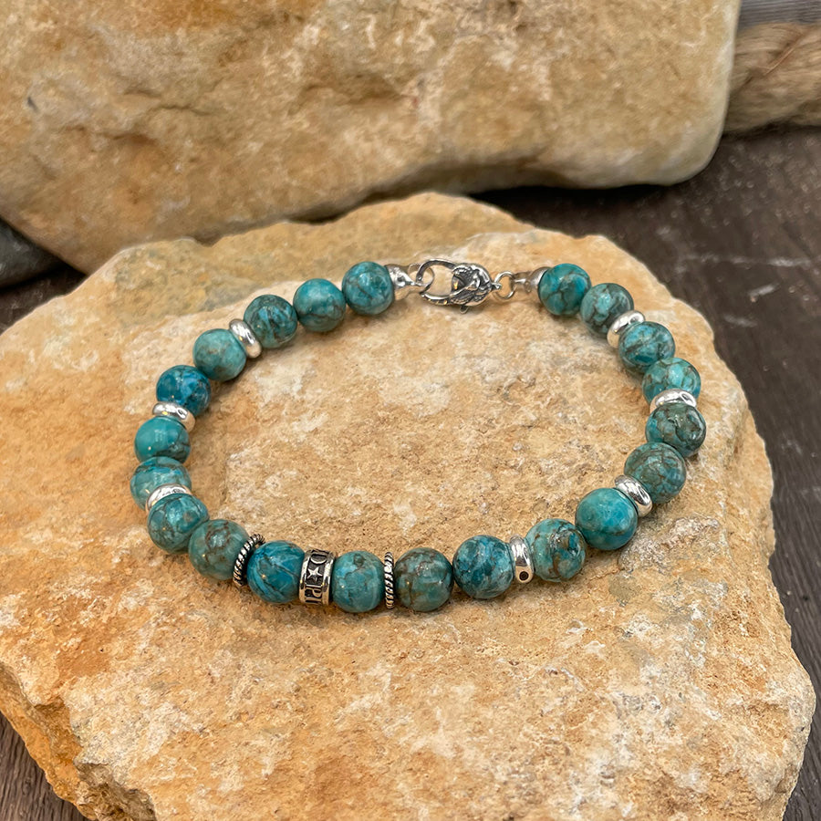 ESPERANZA BRACELET HOMME EN PERLES DE TURQUOISE SUD AFRICAINES ET INTERCALAIRES EN ARGENT 925