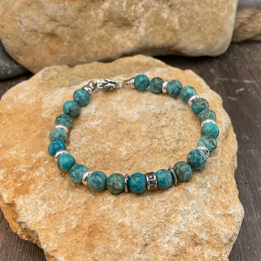 ESPERANZA BRACELET HOMME EN PERLES DE TURQUOISE SUD AFRICAINES ET INTERCALAIRES EN ARGENT 925