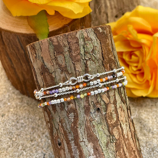 ETERNAL RAINBOW BRACELET MULTI-RANGS EN PERLES DE ZIRCONS MULTICOLORES ET PENDENTIF INFINI EN ARGENT 925