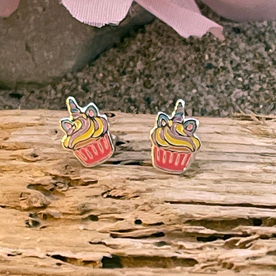 BOUCLES D'OREILLES CUPCAKES ÉMAIL EN ARGENT 925