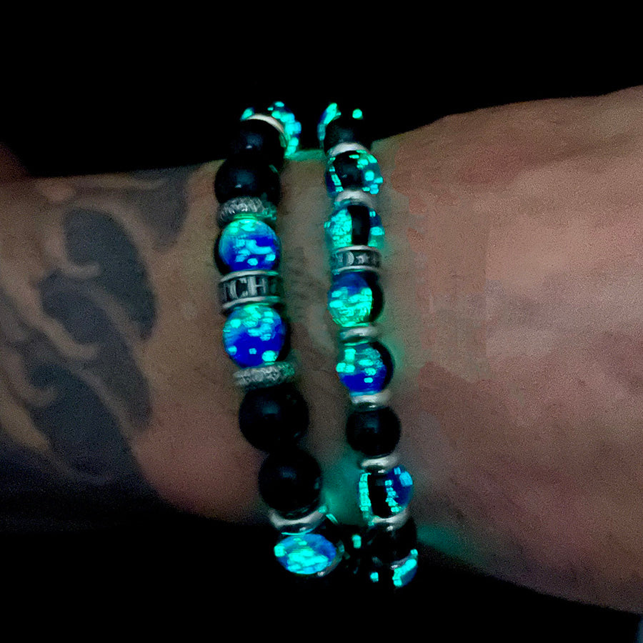 Bracelet homme GHOST FREQUENCY – perles de terahertz 10 mm, perles de cyanite, donut signature et fermoir mousqueton argent 925