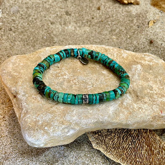 ULUWATU BRACELET SURFEUR HEISHI TURQUOISES VÉRITABLES HUBEI INTERCALAIRE EN ARGENT 925