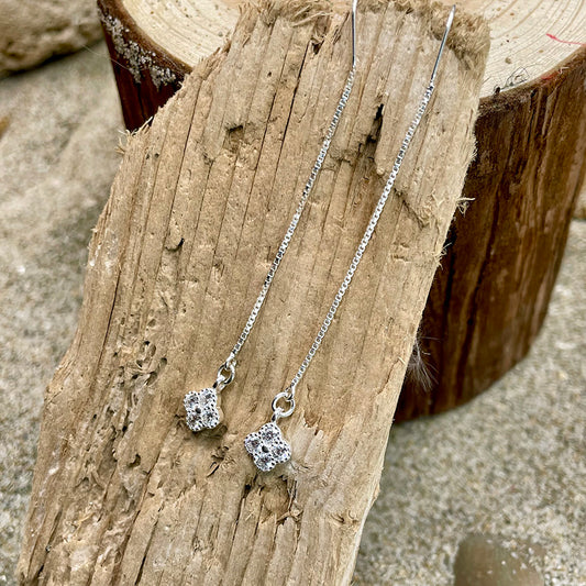 BARAKA BOUCLES D'OREILLES SUR CHAÎNE AVEC TRÈFLES ZIRCONS EN ARGENT 925