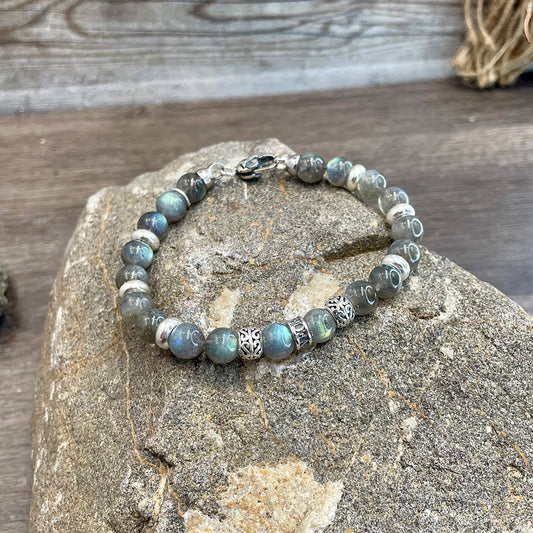 SHAMAN STONE BRACELET HOMME EN PERLES DE LABRADORITE ET ARGENT 925