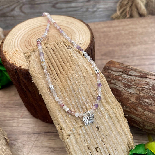 LAVENDER COLLIER EN PERLES D'AMÉTRINE ET PENDENTIF PAPILLON EN ZIRCONS ET ARGENT 925