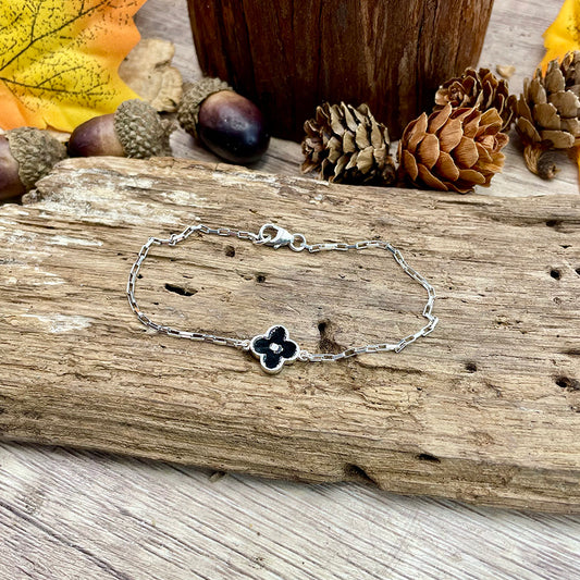 BLACK DAISY BRACELET INTERCALAIRE FLEUR  ÉMAILLÉE ET ARGENT 925