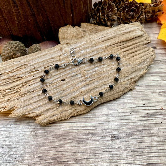 ECLIPSE BRACELET CHAÎNE PERLÉES EN SPINELLE ET PENDENTIF LUNE  EN ARGENT 925