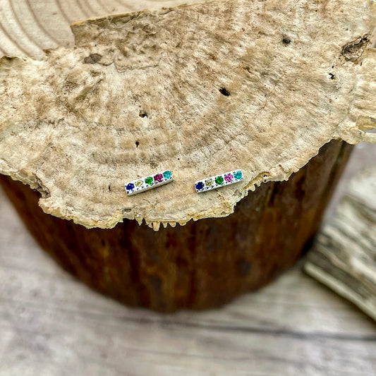 SIMPLISTIC RAINBOW BOUCLES D'OREILLES BARRETTE PAVÉE DE  ZIRCONS MULITICOLORES ET ARGENT 925 (Copie)