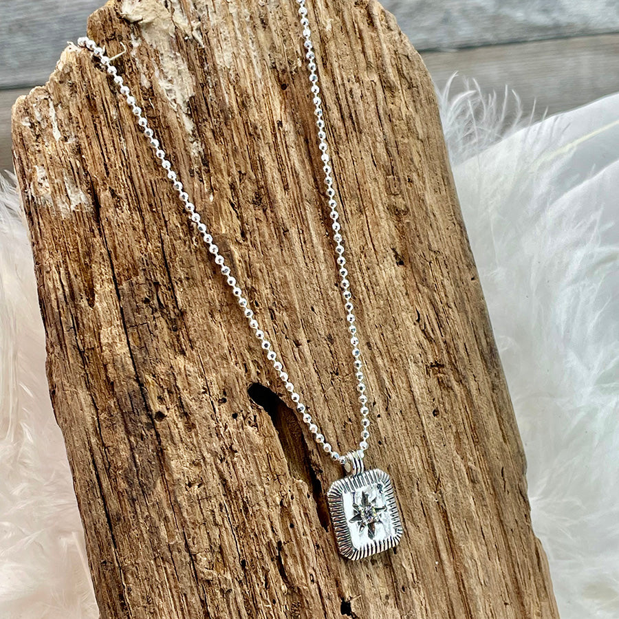 LOST SQUARE NECKLACE CHAIN ​​DIAMOND BALLS RECTANGULAR PENDANT ZIRCONIA IN 925 SILVER