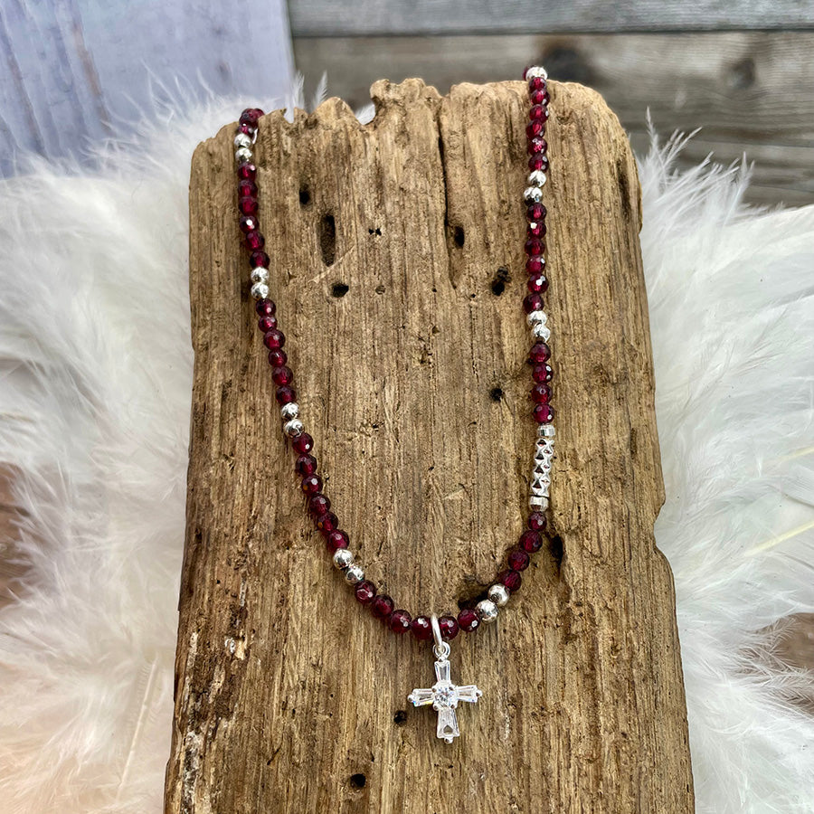 BROWNIES GARNET ROSARY CHAIN ​​NECKLACE AND 925 SILVER CABOCHON PENDANT