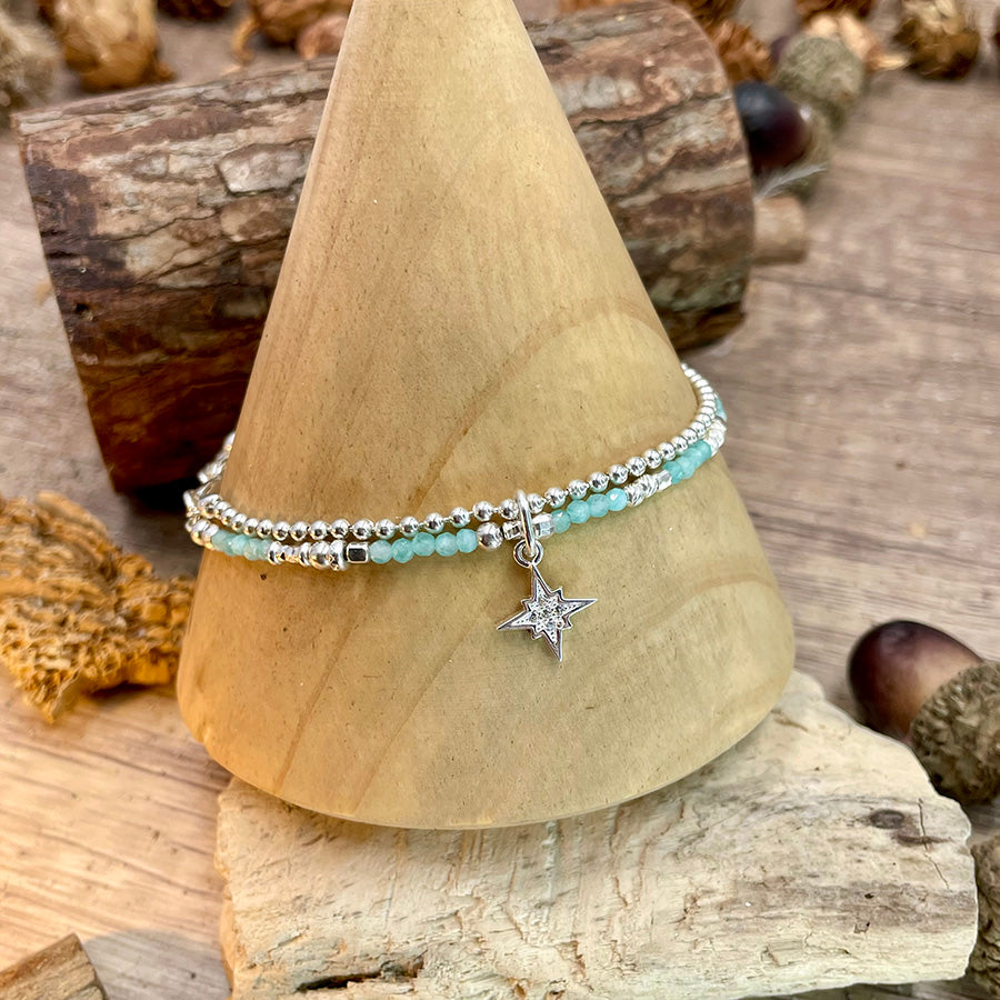 AQUA HAVEN DOUBLE ROW APATITE PEARL ANKLET AND ZIRCONIA STARFISH PENDANT IN 925 SILVER