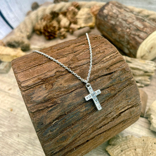 FAITHFULNESS UNISEX NECKLACE CURVED CHAIN ​​CROSS PENDANT ZIRCONIA IN 925 SILVER